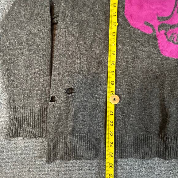 Skull Cashmere 70% Wool Distressed‎ w Holes Sweater Size S Grey - Picture 5 of 7